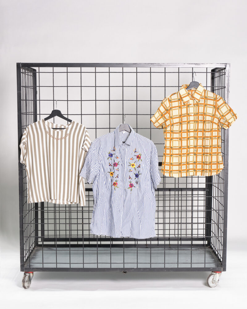 WOMEN'S SHORT SLEEVE STRIPED CHECKERED SHIRTS